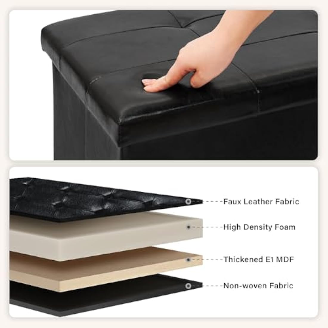 Bonlife Folding Storage Ottoman Bench | Faux Leather Toy Chest – 110cm