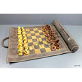 Roll-Up Leather Chess Set with Wooden Pieces – Brown Grey