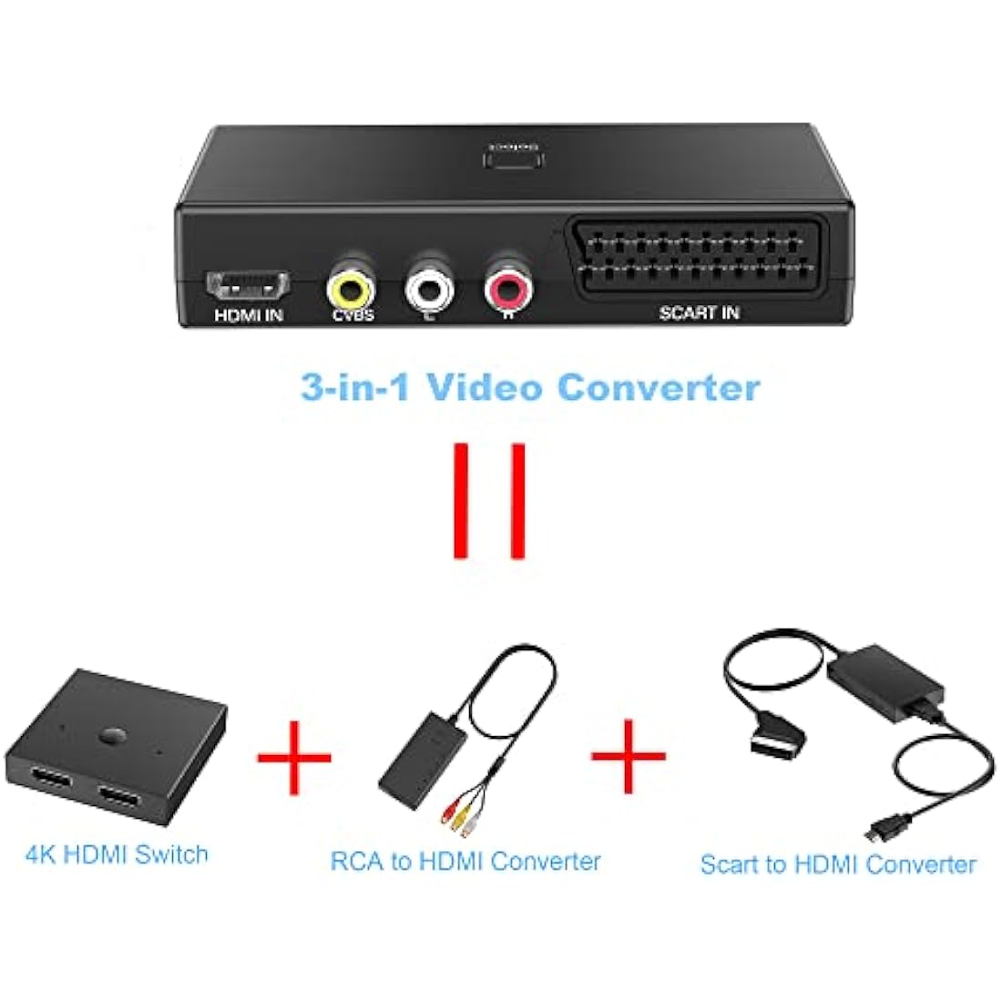 Jolof Store 3-in-1 Scart RCA HDMI to HDMI Converter Switcher | 1080P 4K