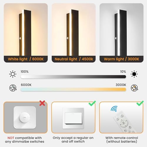 Mikeru 150CM LED Outdoor Wall Sconce | Dimmable Tricolor Modern Light