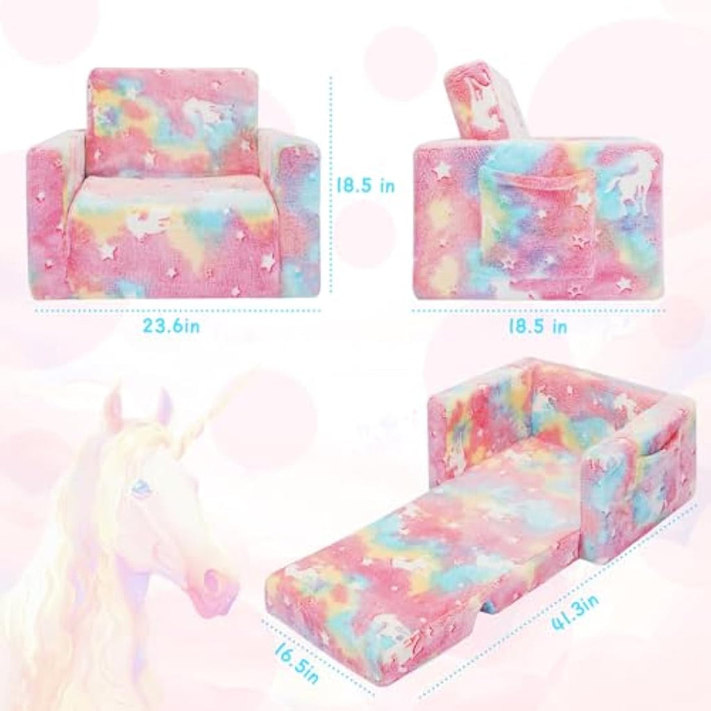 Jolof Store Kids Glow in the Dark Convertible Sofa – Pink Unicorn Lounger