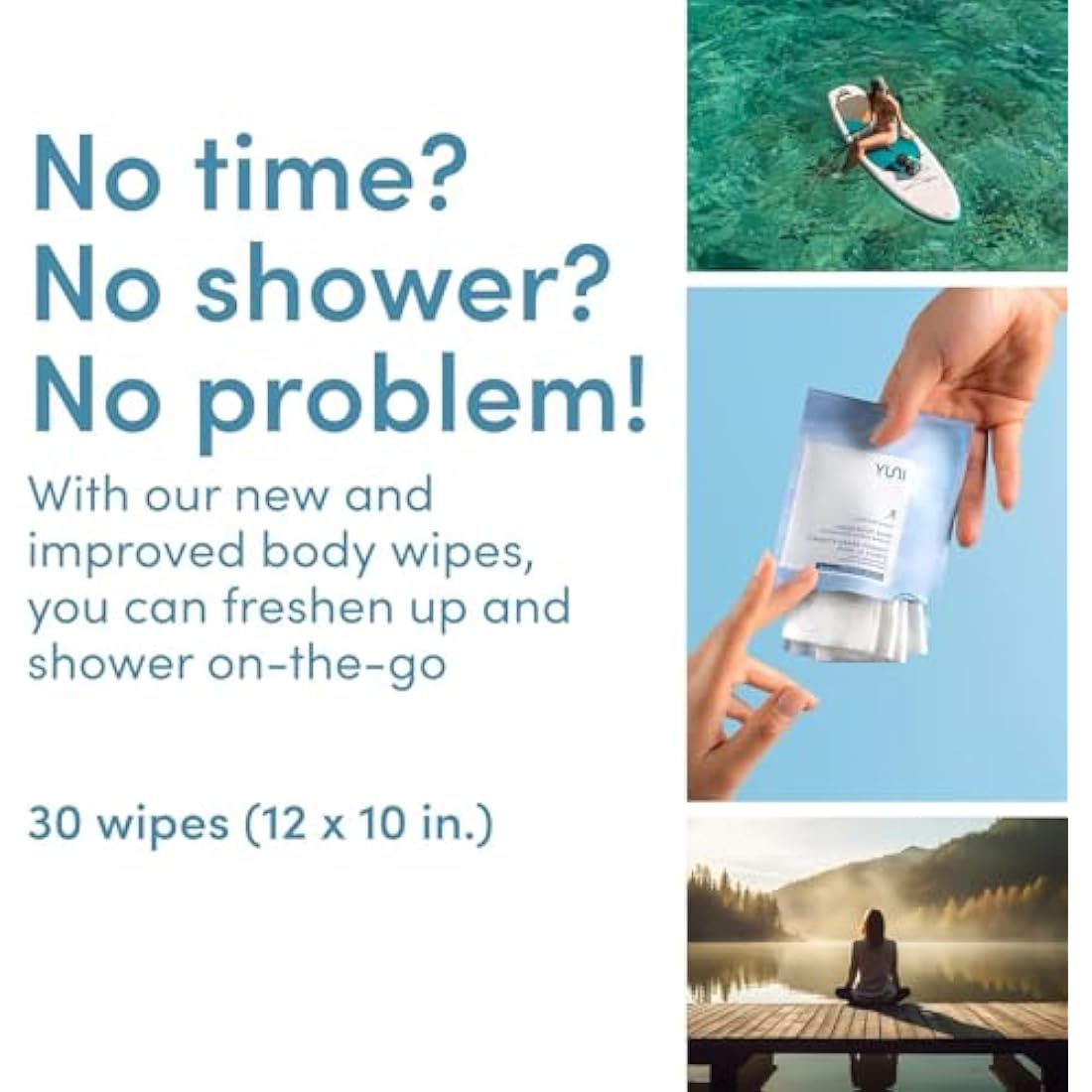 YUNI Beauty Large Body Wipes | Unscented Biodegradable Shower Sheets | 30ct
