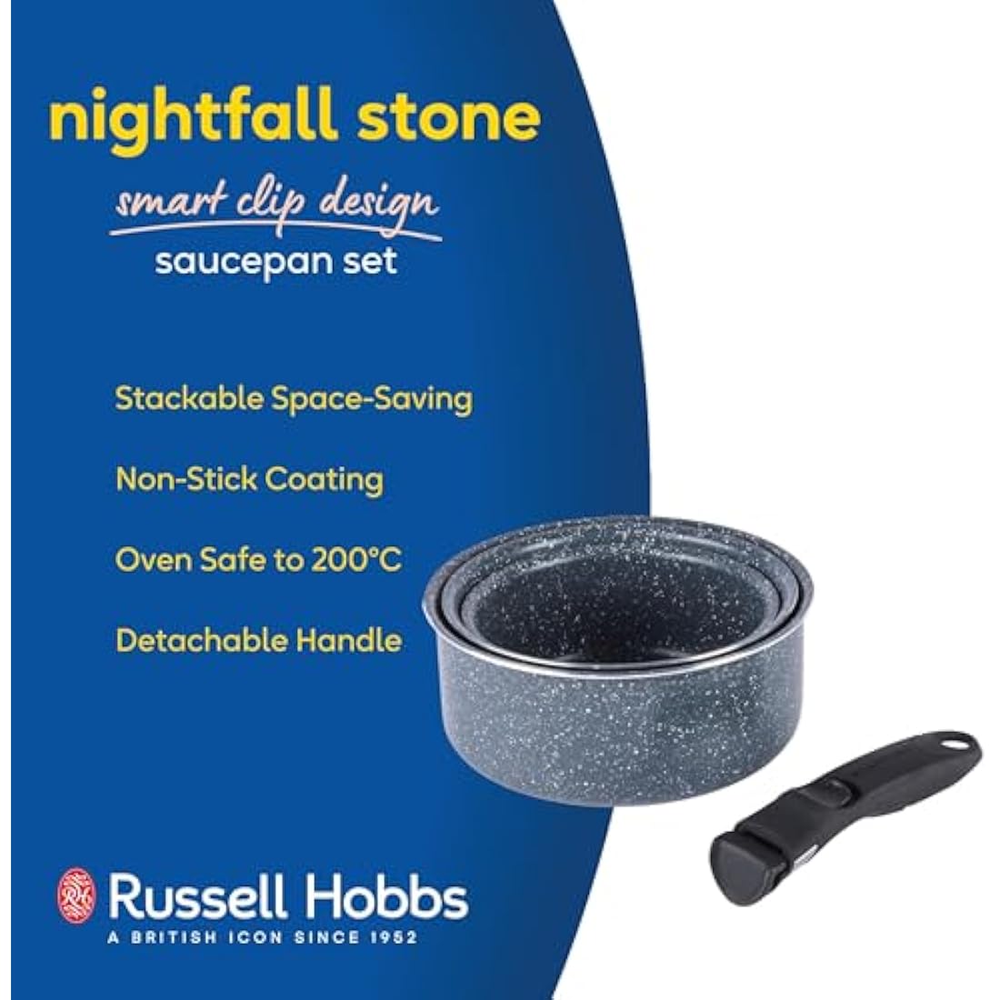 Russell Hobbs Nightfall Stone 3-Piece Non-Stick Stackable Saucepan Set
