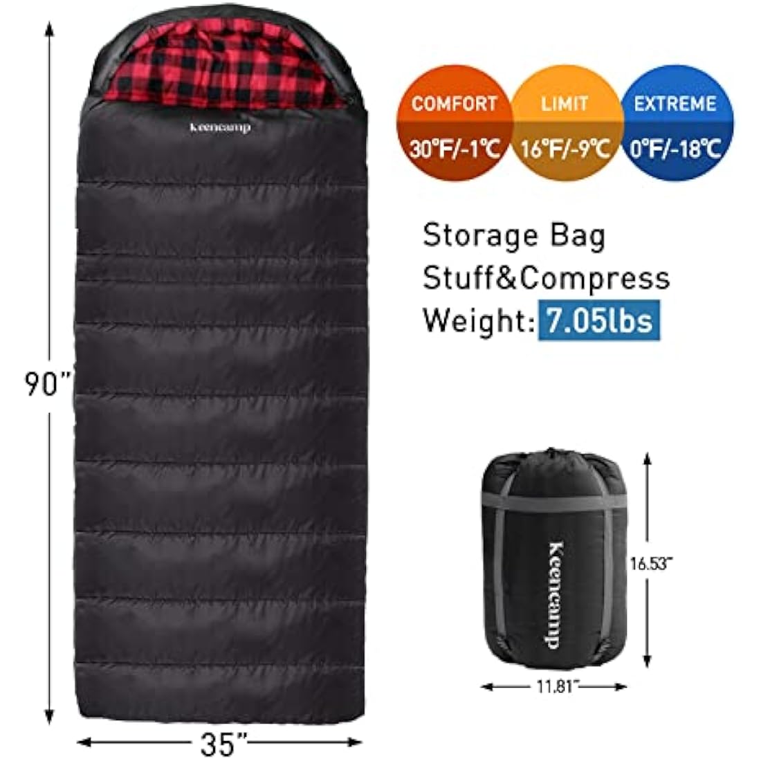 Keencamp Ultralight 3-4 Season Sleeping Bag – Extended Adult Size