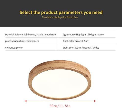 Schindora Wooden LED Ceiling Light – 20W Oak Flush Mount 6000K