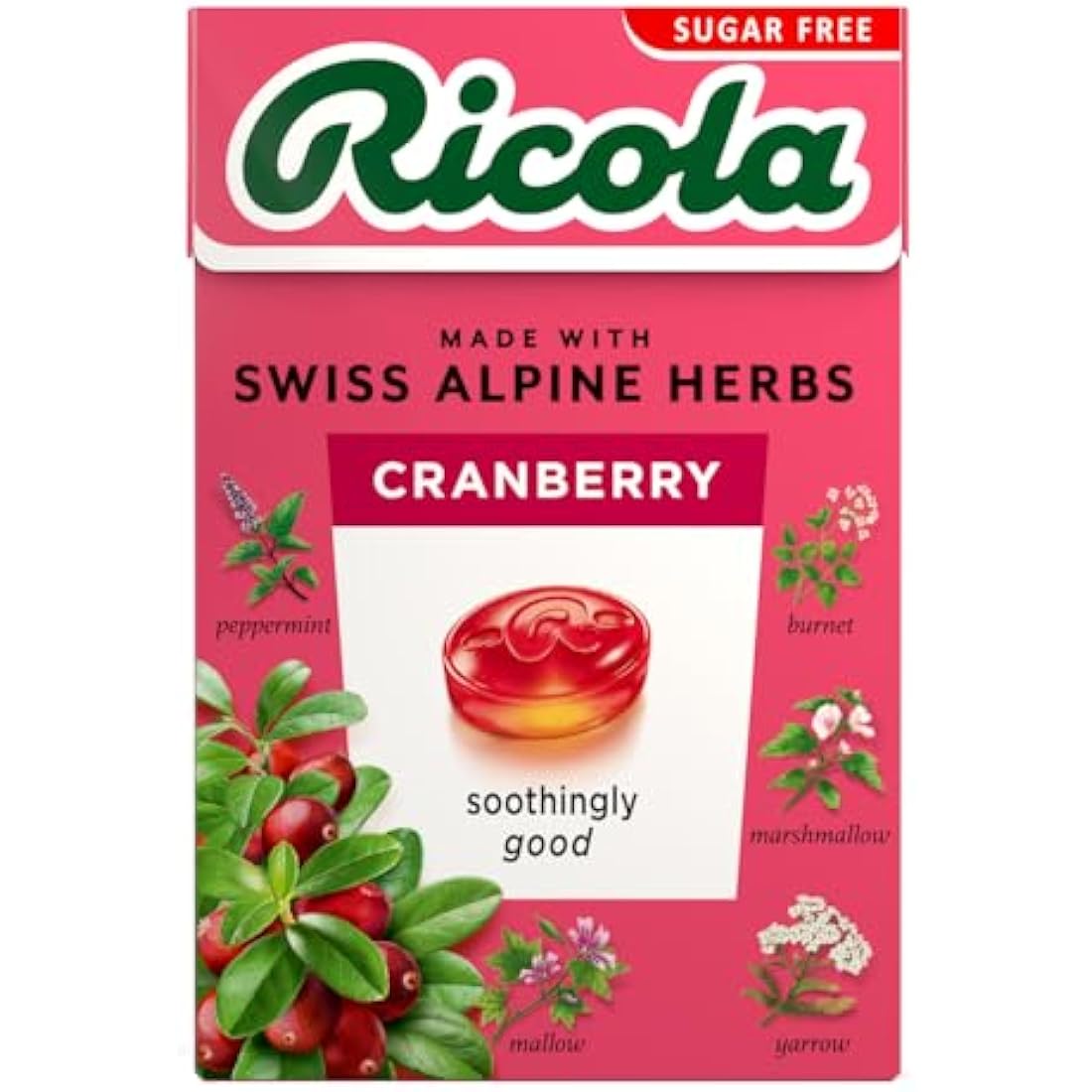 Ricola Cranberry Sugar Free Swiss Herbal Sweets - 45g Box (Pack of 20)