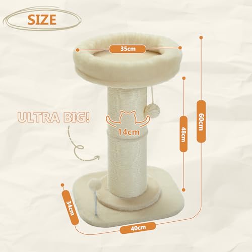 PAWZ Road Tall Cat Scratching Post with Plush Bed and Sisal Rope – Grey