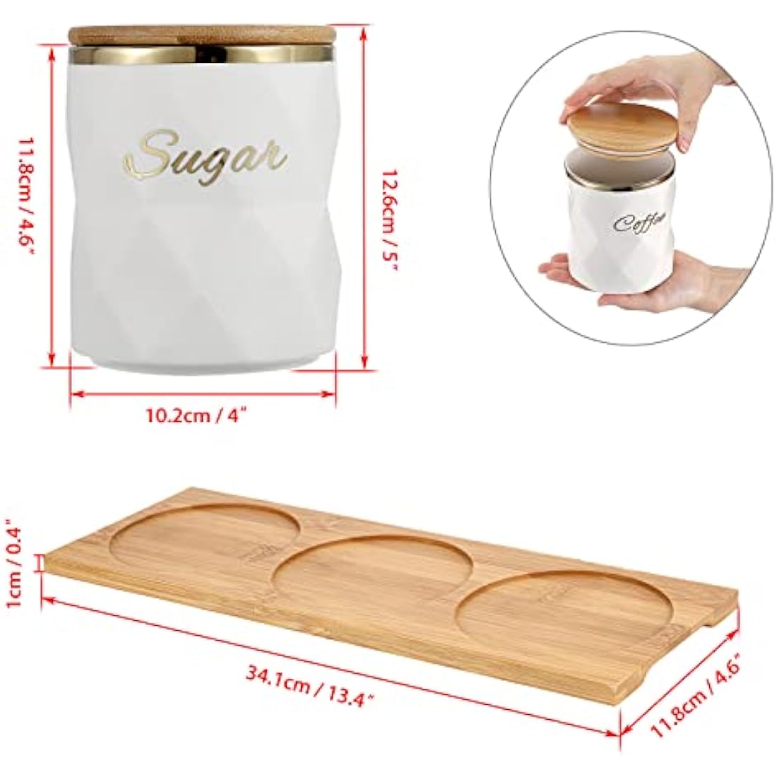 Ceramic Kitchen Canisters – 3pc Airtight Set with Bamboo Tray