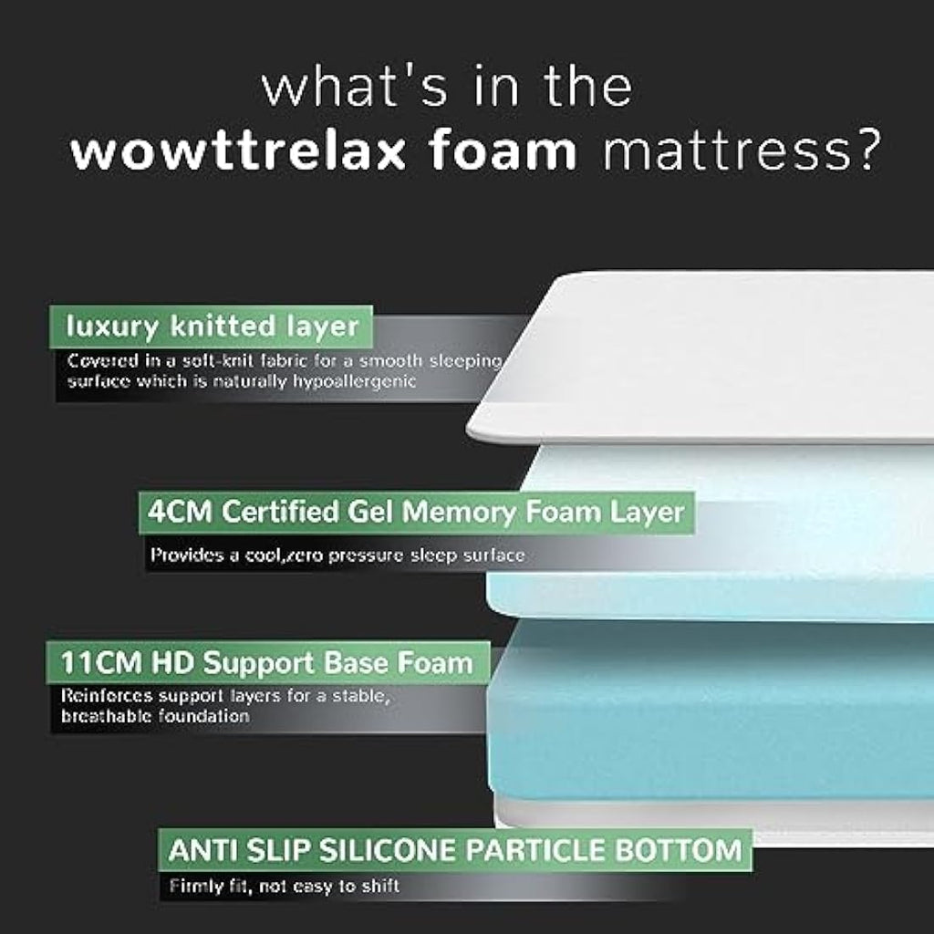 Wowttrelax King Size Gel Memory Foam Mattress – 6 Inch Medium Firm