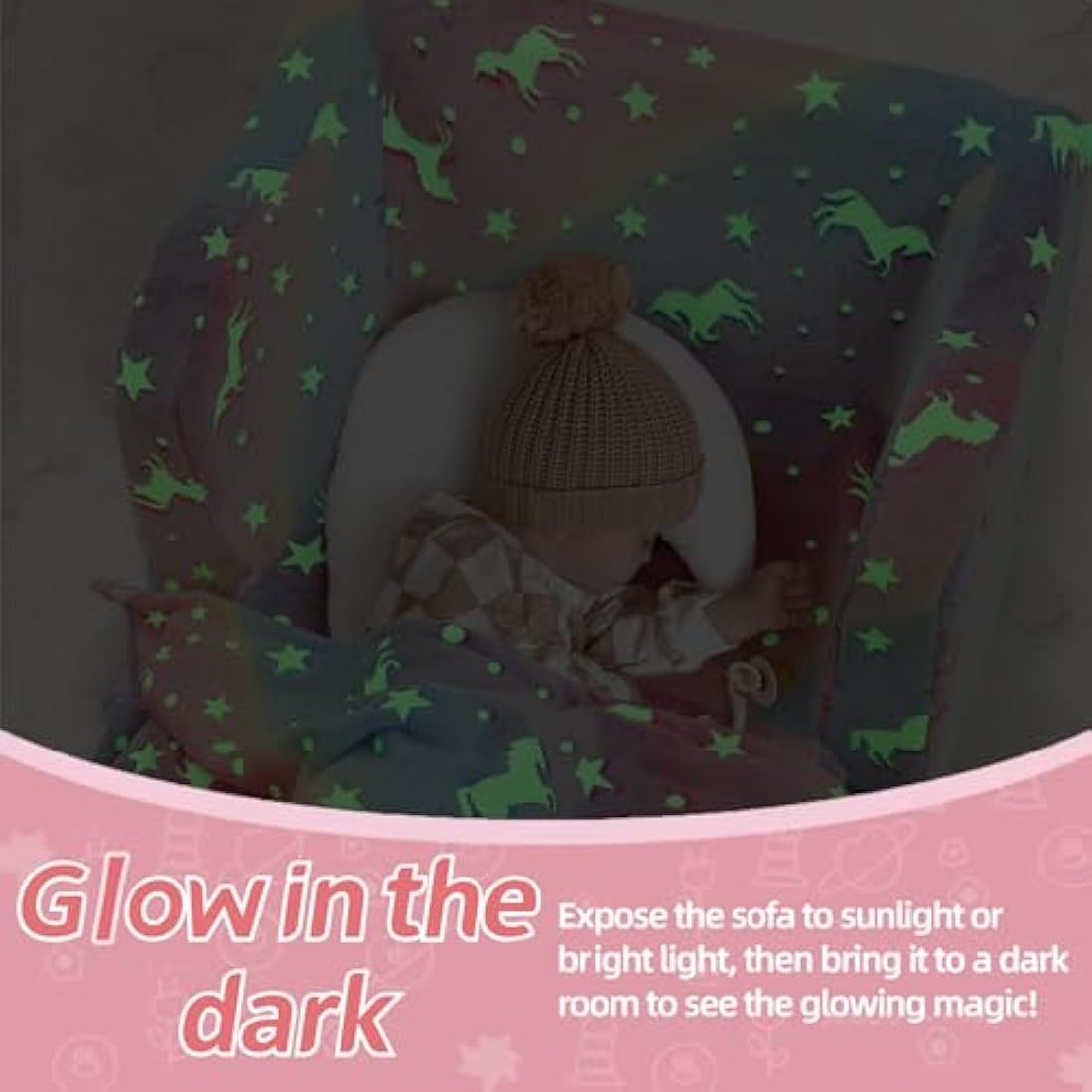 MeMoreCool Kids Folding Sofa Bed – Glow in The Dark Plush Toddler Couch