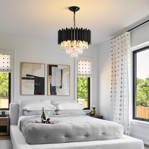 Modern K9 Crystal Chandelier – 3-Tier Black Round Light
