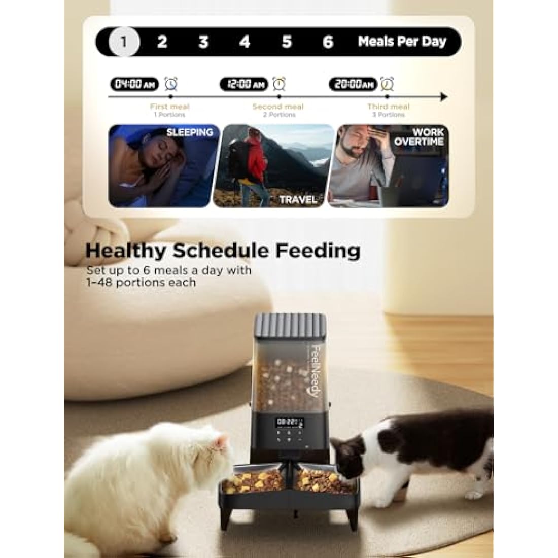FEELNEEDY 5L Automatic Cat Feeder | Dual Bowls & 10s Voice Recorder