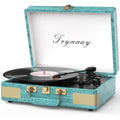 Trynnay Portable Suitcase Record Player | 3-Speed Bluetooth Turntable
