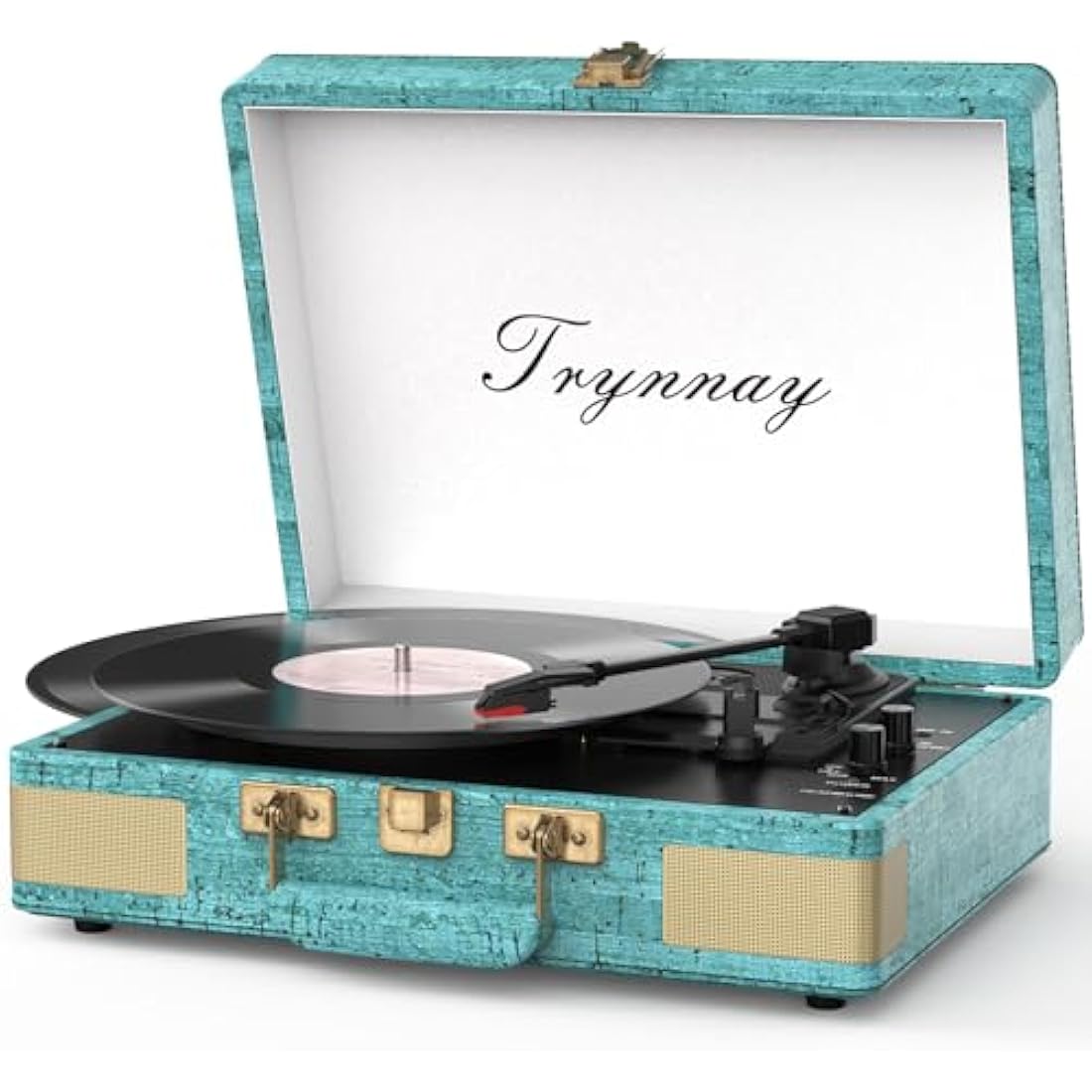 Trynnay Portable Suitcase Record Player | 3-Speed Bluetooth Turntable