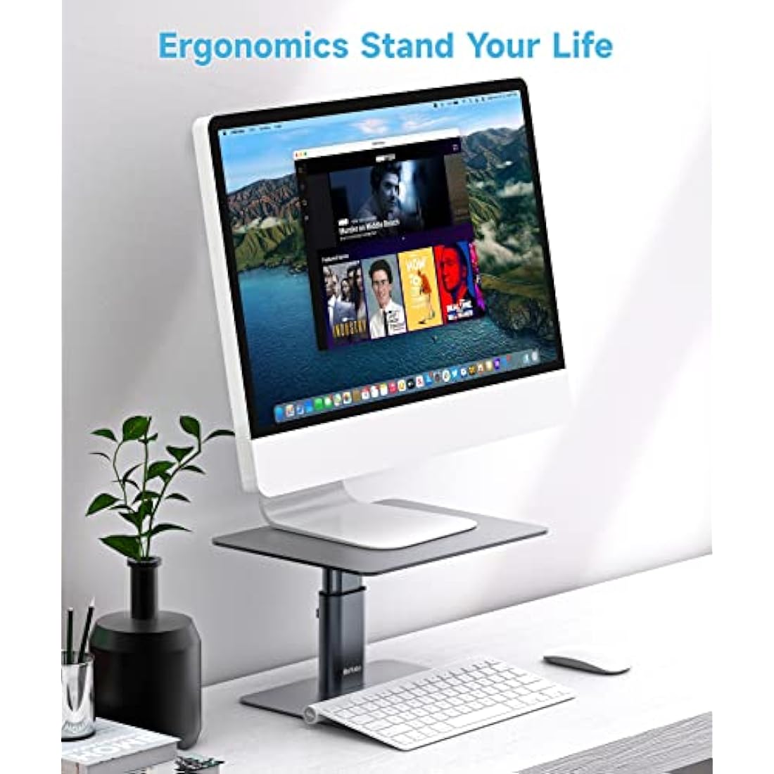 BoYata Adjustable Metal Monitor Stand Riser - Ergonomic Desk Organizer