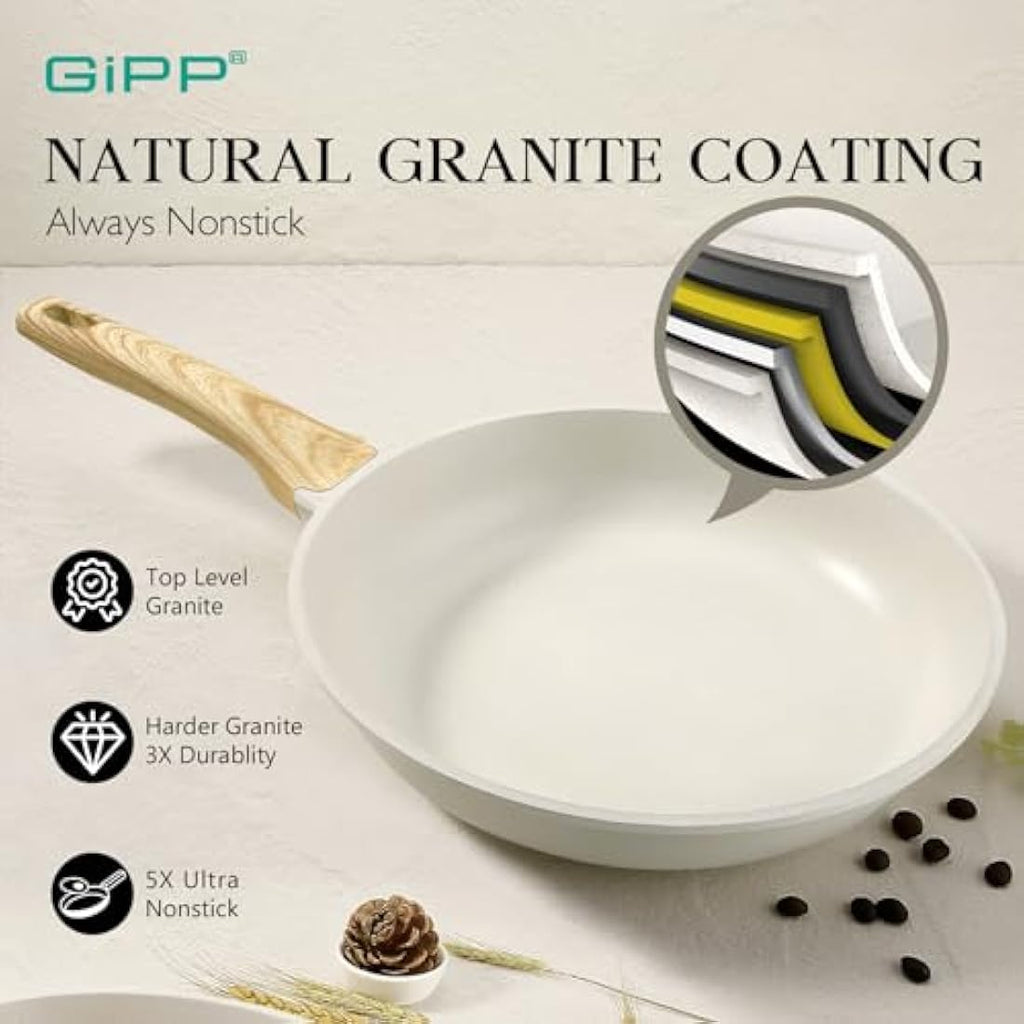 GiPP 10-Piece Nonstick Ceramic Cookware Set | White Induction Pots and Pans