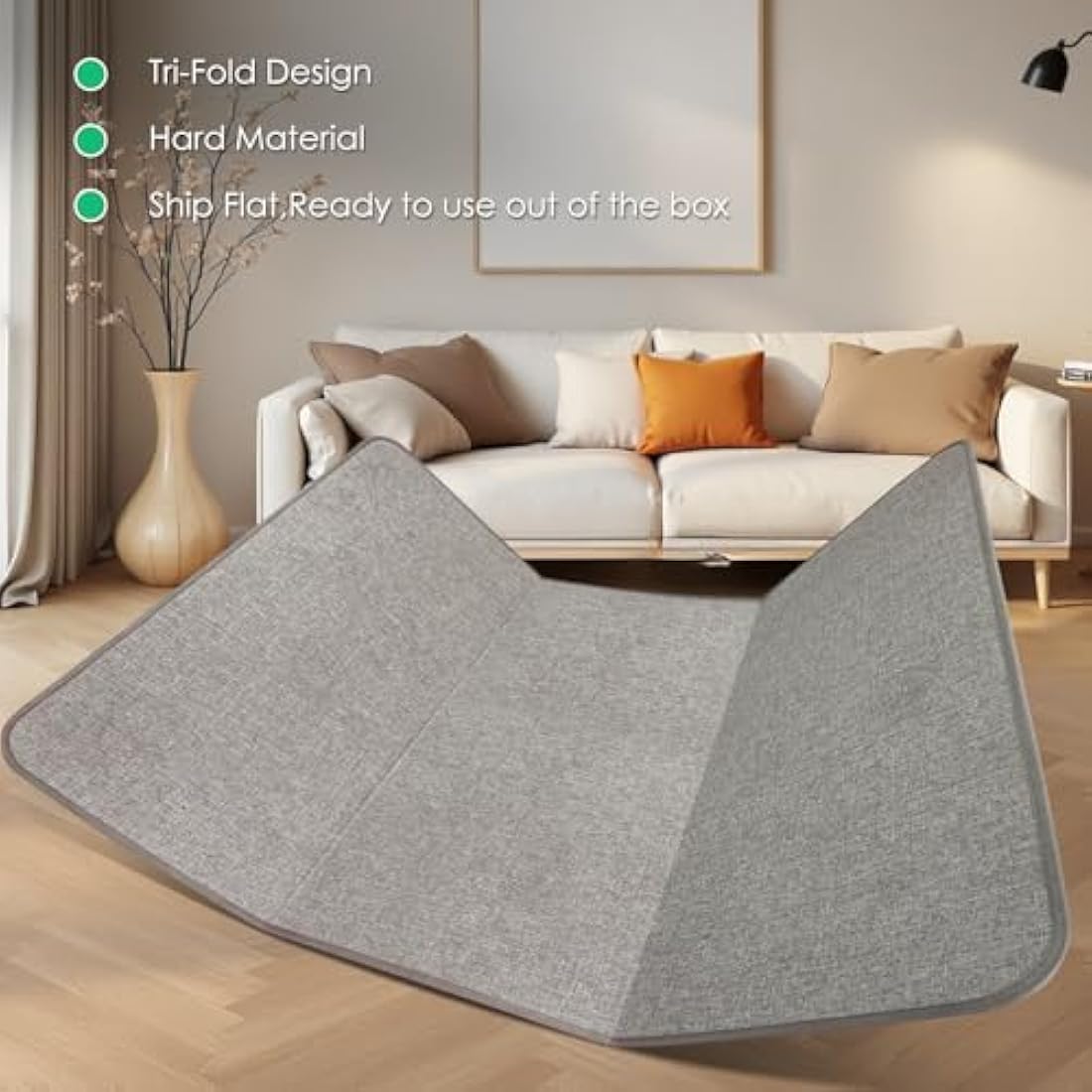 Kuyal Tri-Fold Office Chair Mat for Hardwood Floor, 36" x 48" – Light Gray