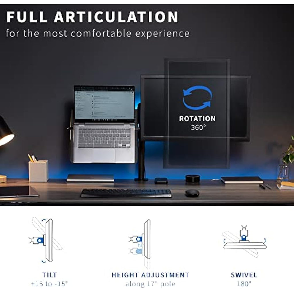 VIVO Single Monitor and Laptop Desk Mount – Adjustable Stand for 13-32"