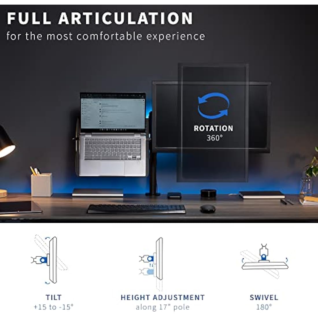 VIVO Single Monitor and Laptop Desk Mount – Adjustable Stand for 13-32"