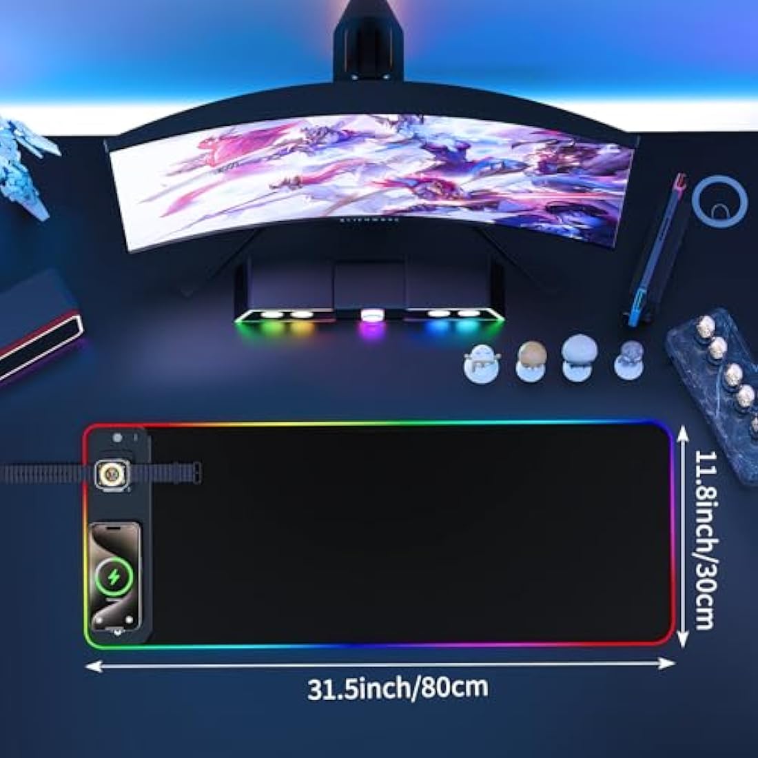 GIM RGB Gaming Mouse Pad – 15W Wireless Charging XXL LED Mat, Black
