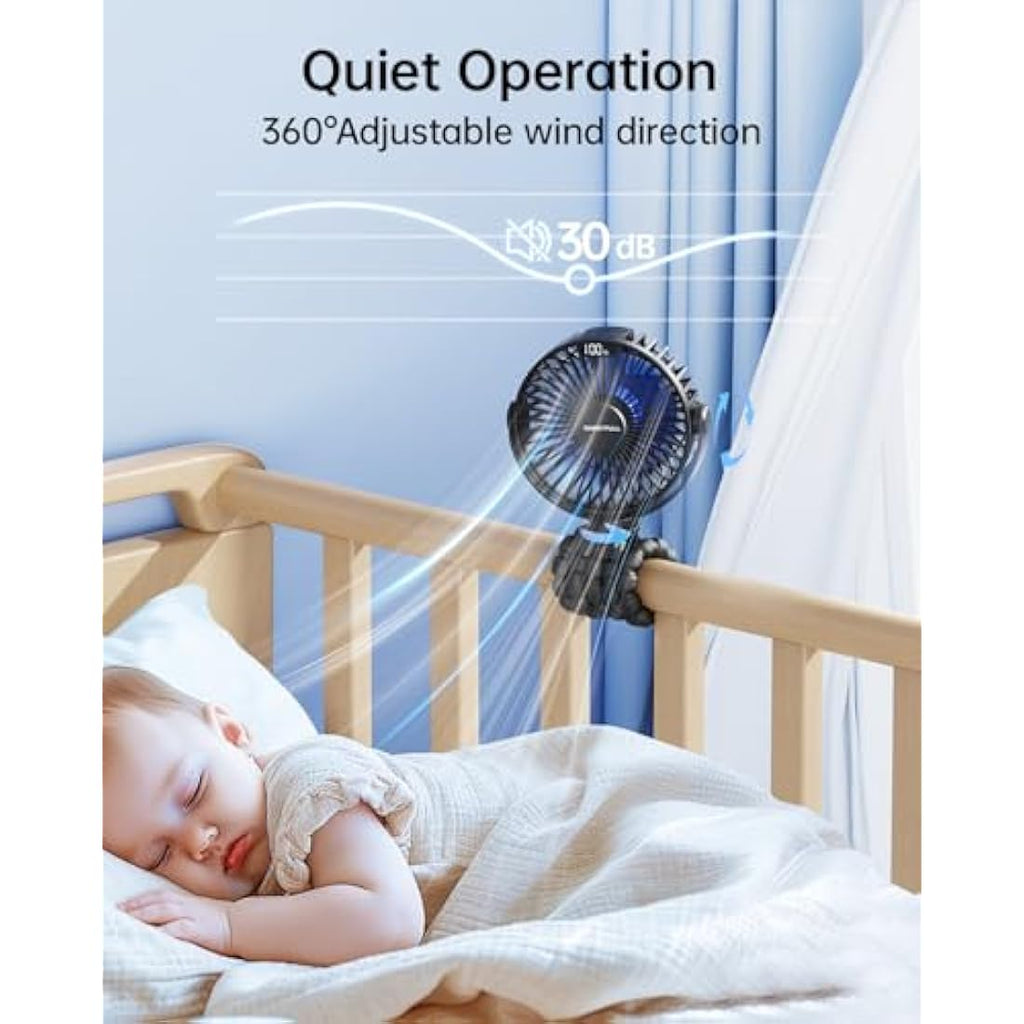 SWEETFULL Portable Stroller Fan | 4000mAh LED Display Rechargeable Fan