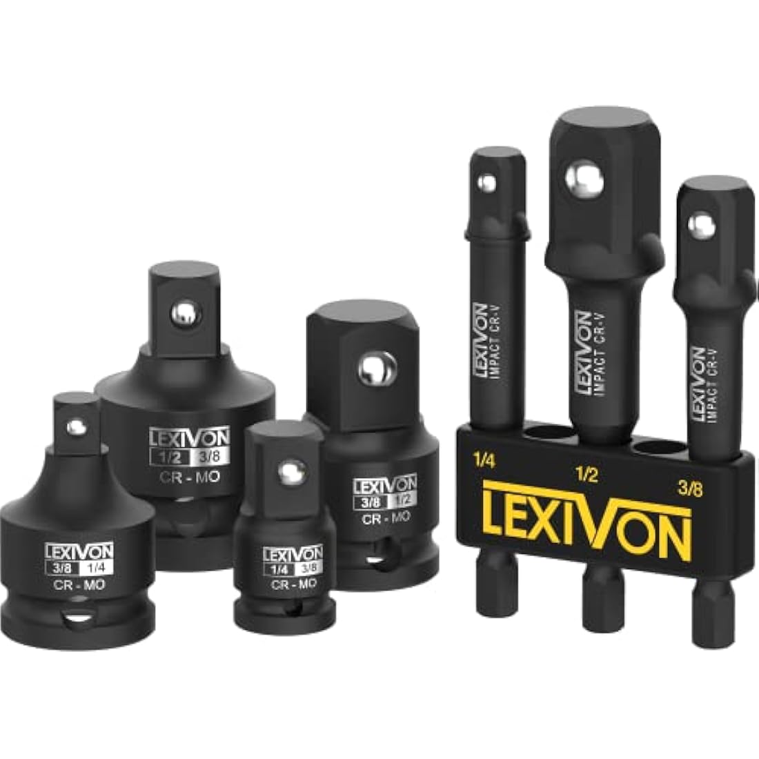 LEXIVON 7-Piece Impact Socket Adapter & Extension Set – Black Phosphate