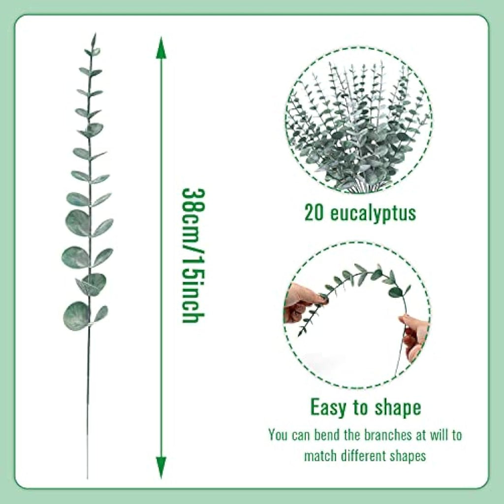 20PCS Artificial Eucalyptus Stems - 15in Faux Greenery