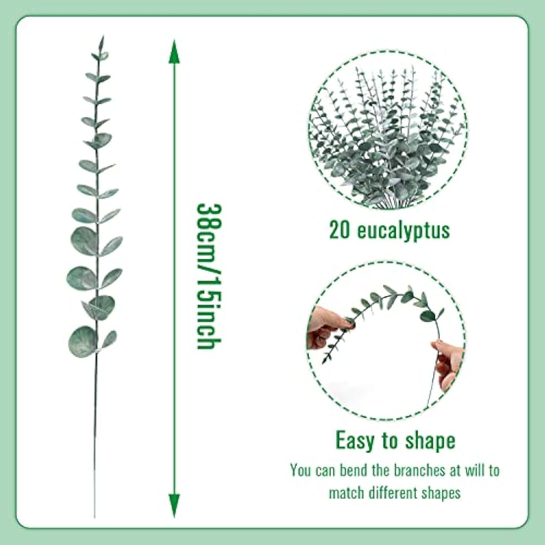 20PCS Artificial Eucalyptus Stems - 15in Faux Greenery