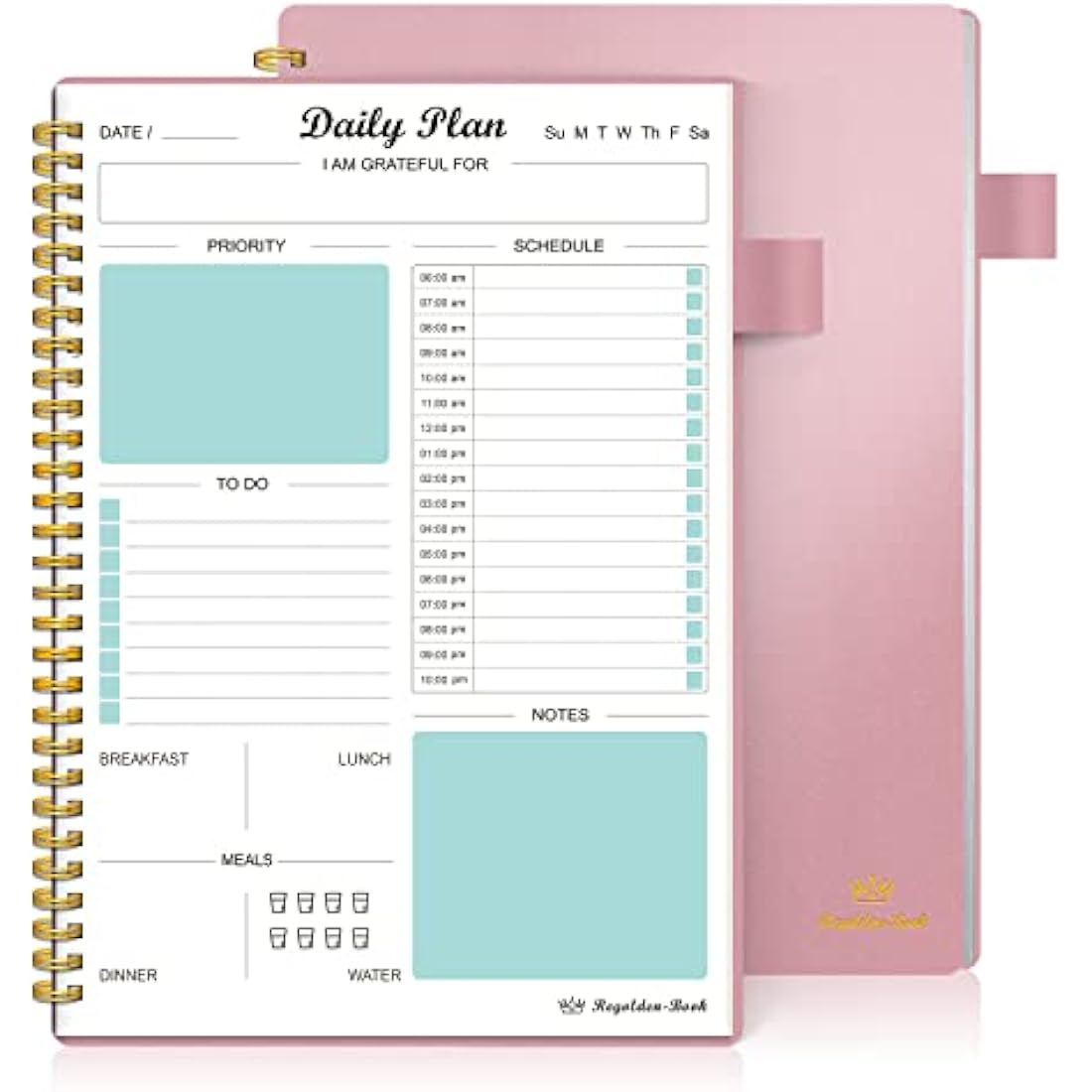 Regolden-Book Undated Daily Planner & To Do List Notebook, 7x10, Pink