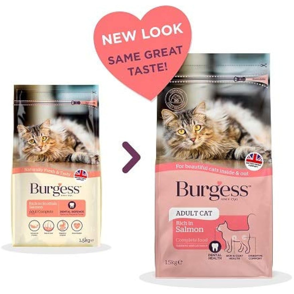 Burgess Salmon Dry Cat Food for Adult Cats – Digestive & Heart Health 1.5kg