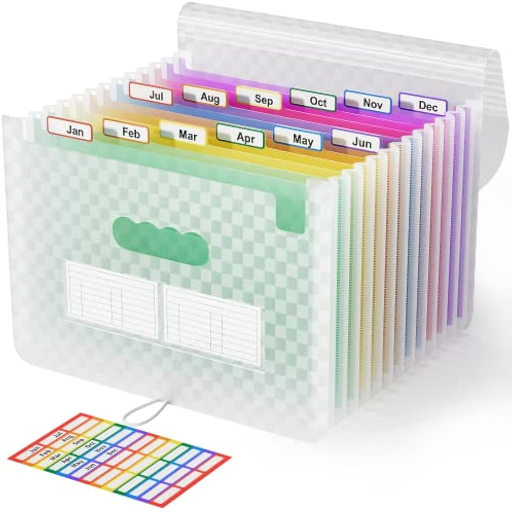 ABC life 13 Pockets A4 Expanding File Organiser – Green Grid Pattern
