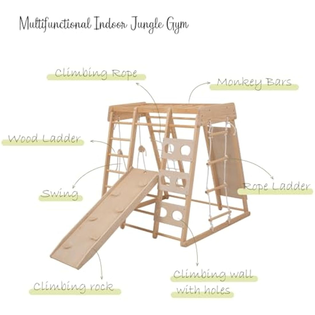 8-in-1 Wooden Indoor Jungle Gym & Toddler Climbing Frame