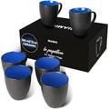 MIAMIO Stoneware Coffee Mug Set - 6 Piece 350ml Matte Black & Blue