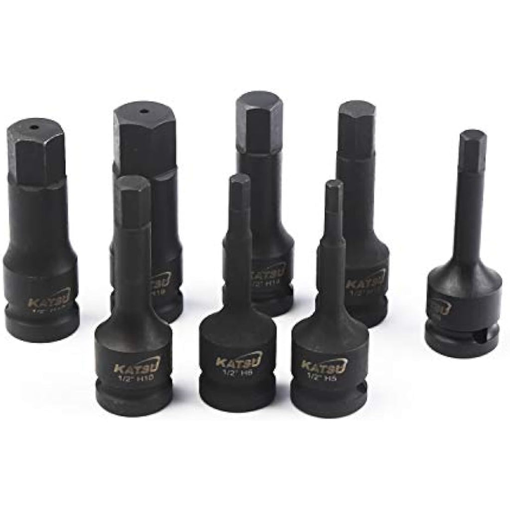 KATSU 8-Piece 1/2" Drive Hex Allen Deep Impact Socket Set, 5-19mm