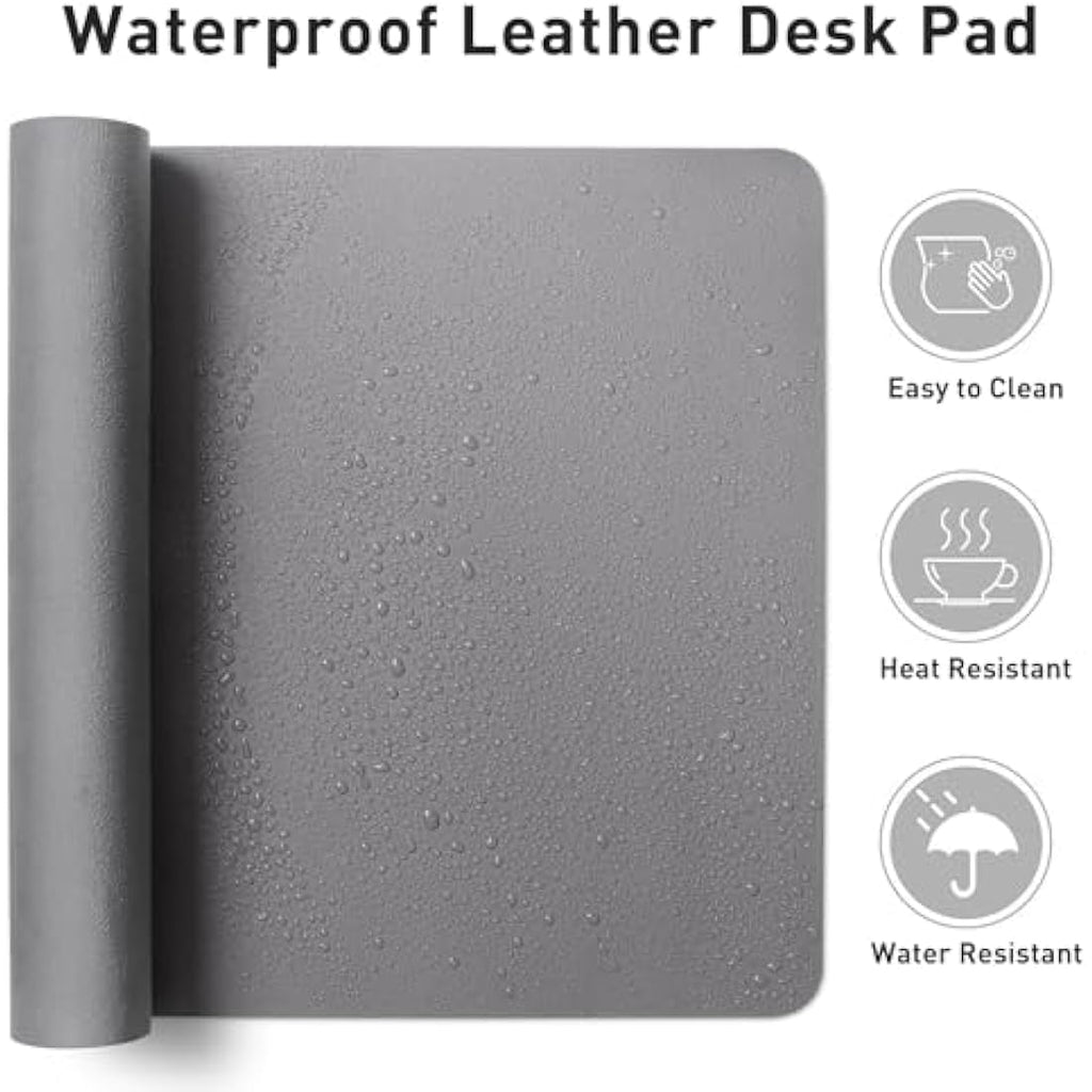 Aothia PU Leather Desk Pad Protector – Large Waterproof Mat, Light Grey