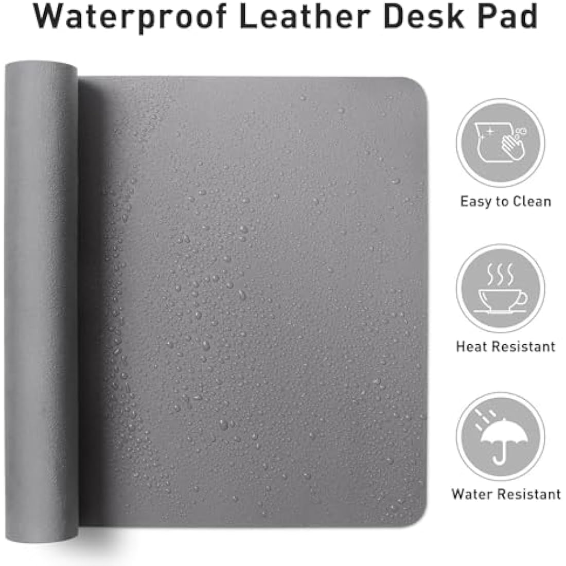 PU Leather Desk Pad – Waterproof Non-Slip Office Mat, Light Grey