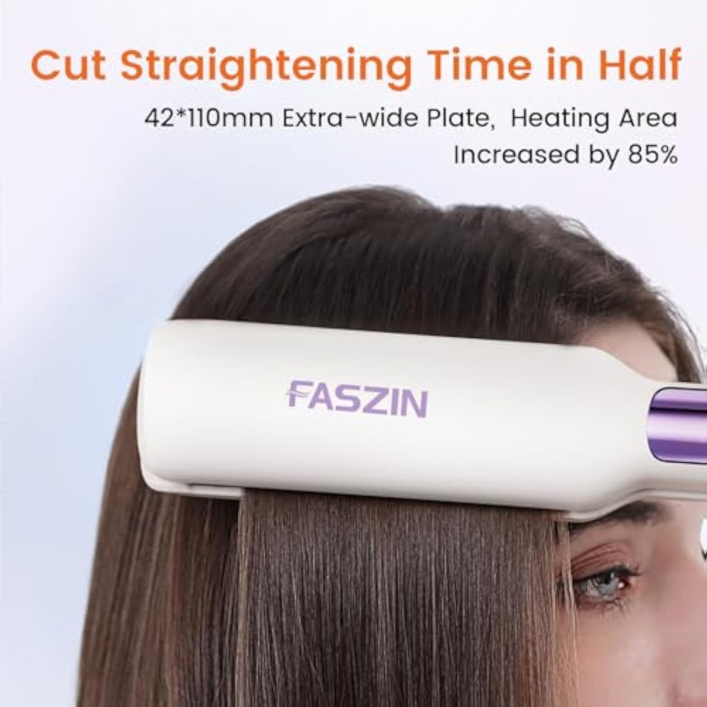 Faszin Wide Plate Titanium Hair Straightener | Ionic Flat Iron - White