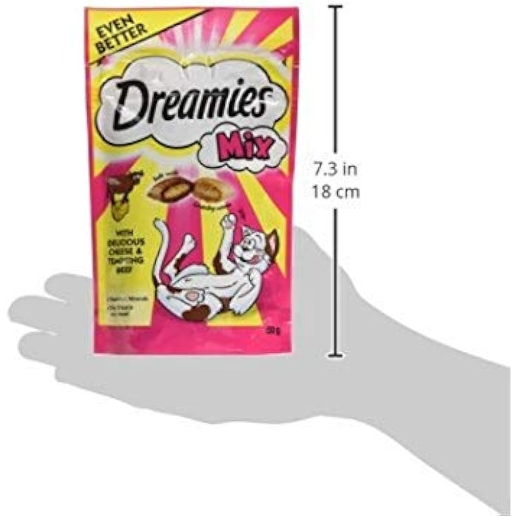 Dreamies Cat Treats – Cheese and Beef Crunchy Snacks, 8 x 60g Pouches