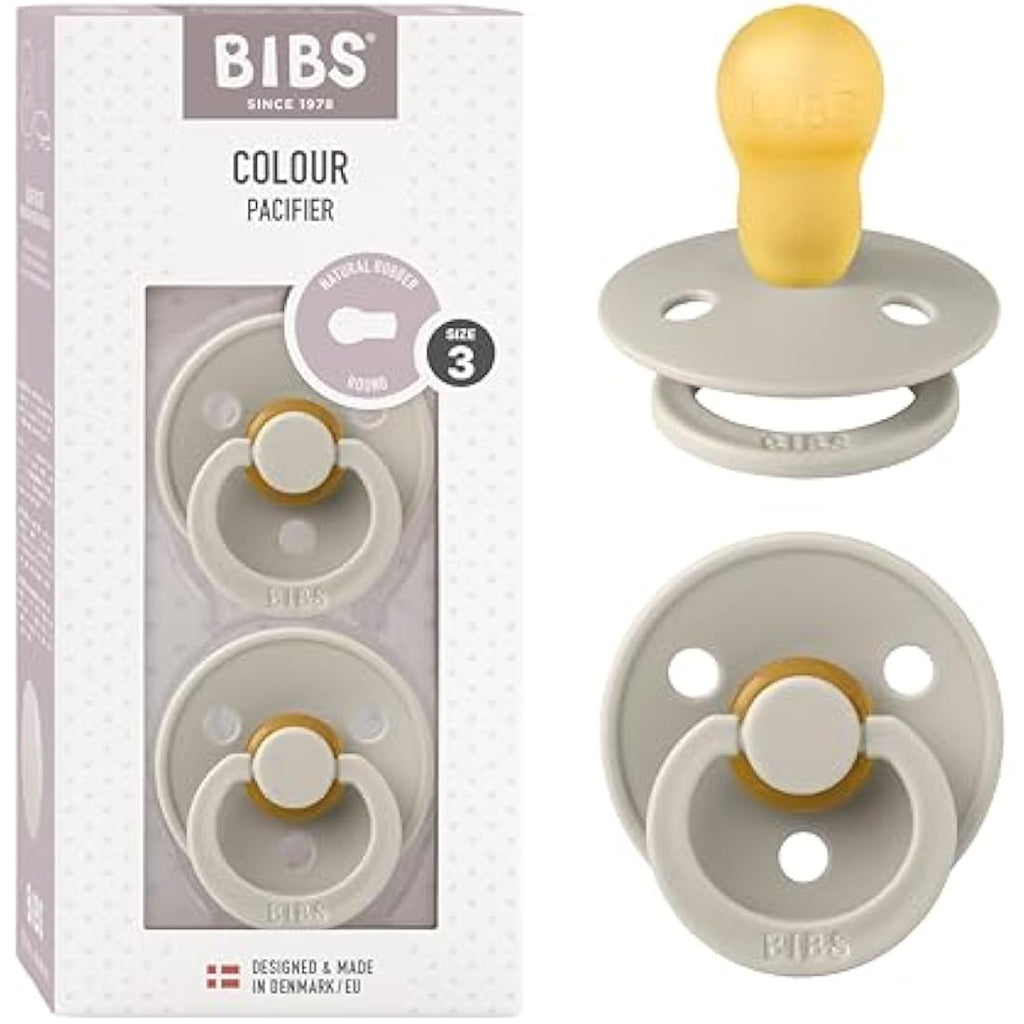 BIBS Colour Pacifier 2-Pack | Natural Rubber Latex Soother, Size 3, Sand