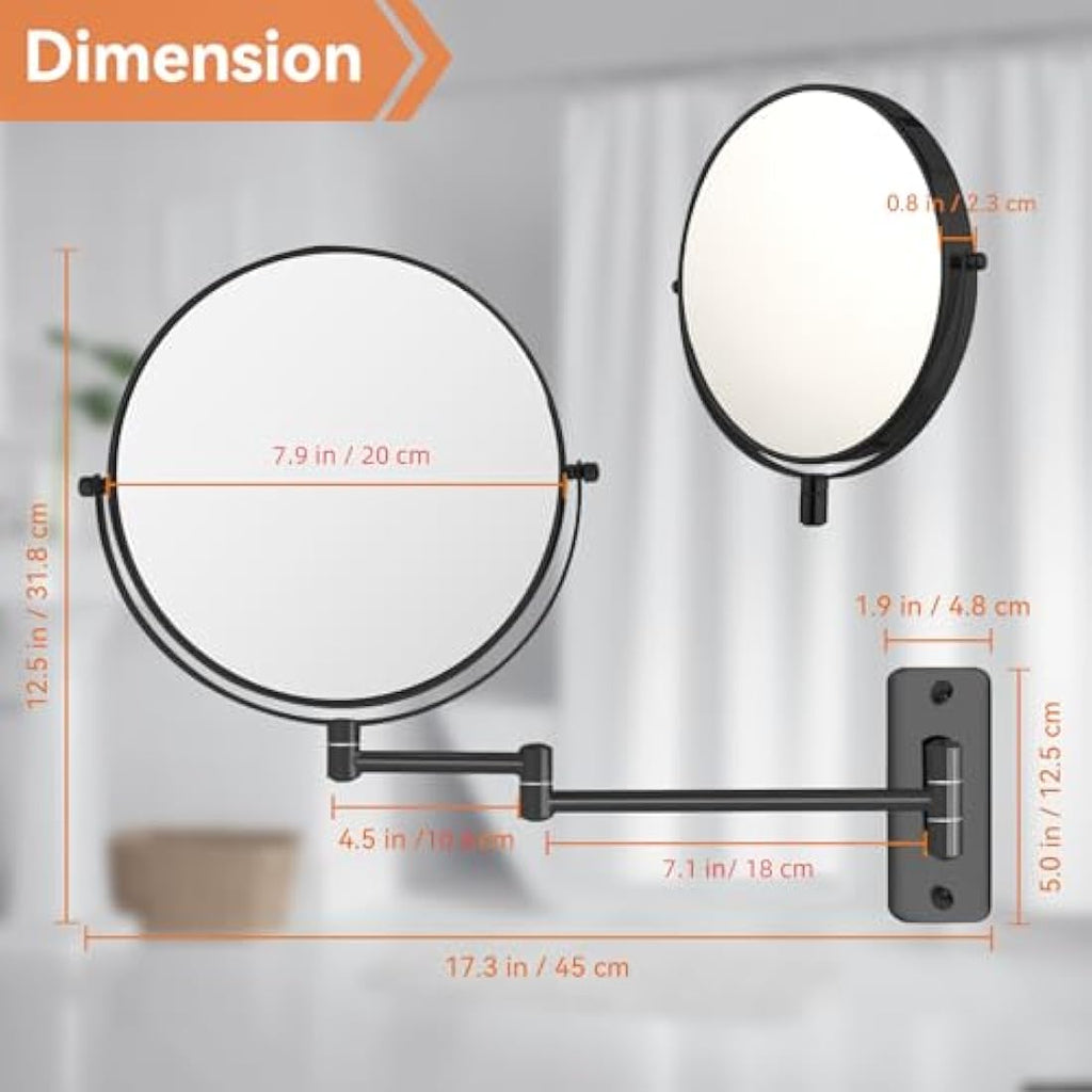 AumVum 8" Wall Mounted Makeup Mirror | 1X/10X Magnifying Matte Black