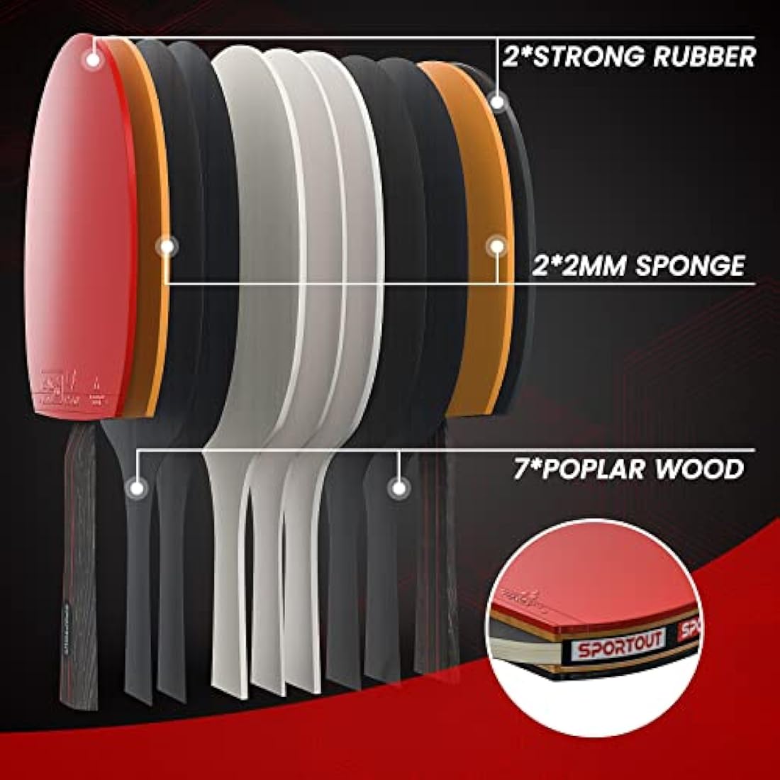 Sportout Table Tennis Set | 4 High-Performance Bats & 8 Balls