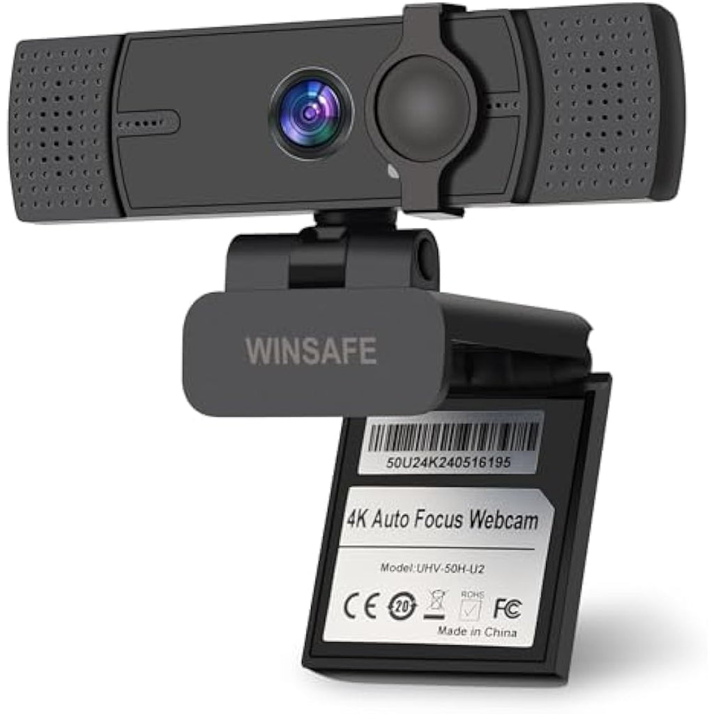 WINSAFE 4K UHD Webcam | AI Auto Focus & Dual Noise-Canceling Mics