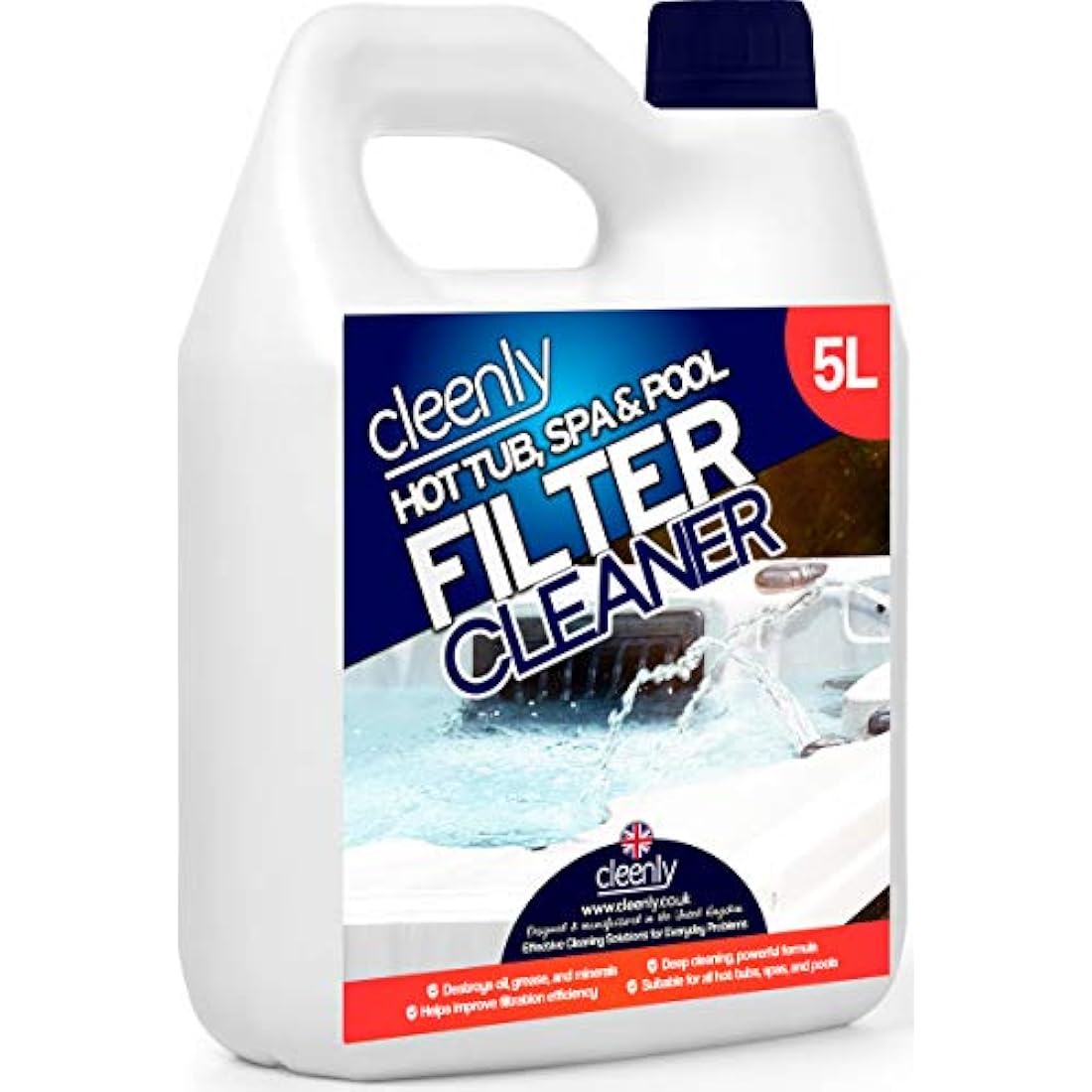 Cleenly Hot Tub Filter Cleaner – Pool & Spa Degreaser Solution (5L)