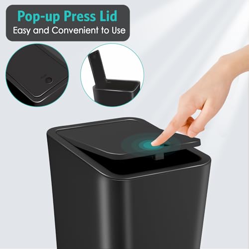 Kssvzz 3-Pack 10L Slim Bathroom Bins with Lid | Black Plastic Waste Bin