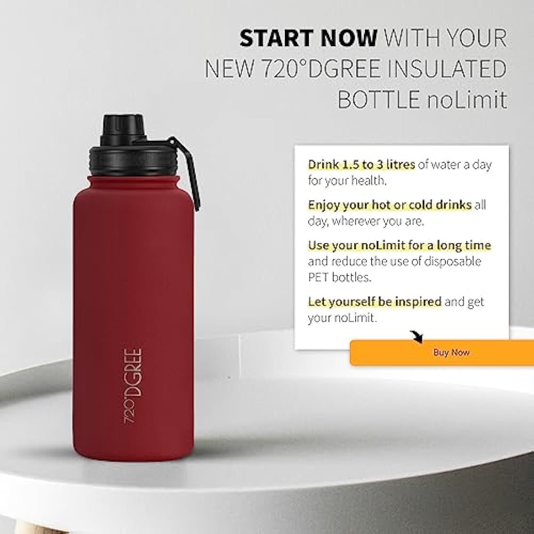 720°DGREE noLimit Insulated Water Bottle with Infuser - 950ml Steel