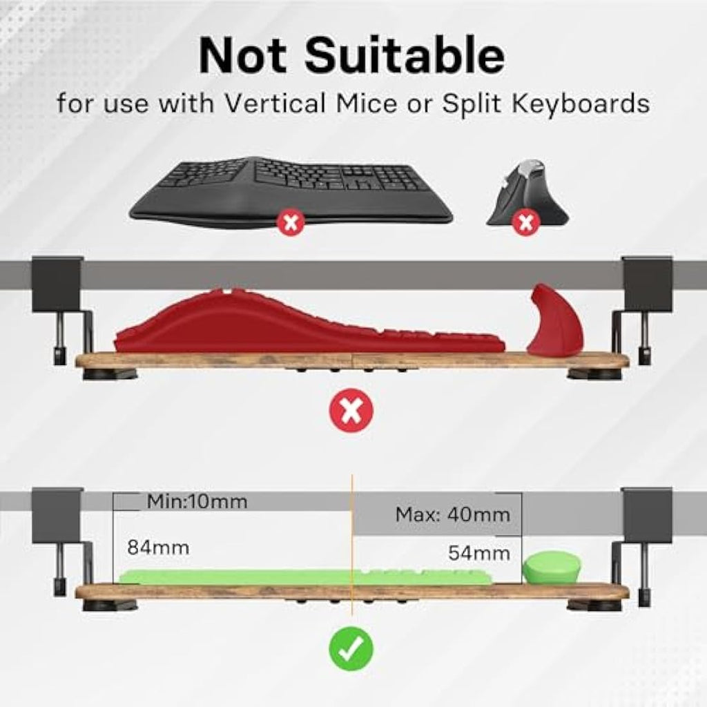 BONTEC Under Desk Keyboard Tray – Ergonomic C-Clamp Slider, Rustic Brown