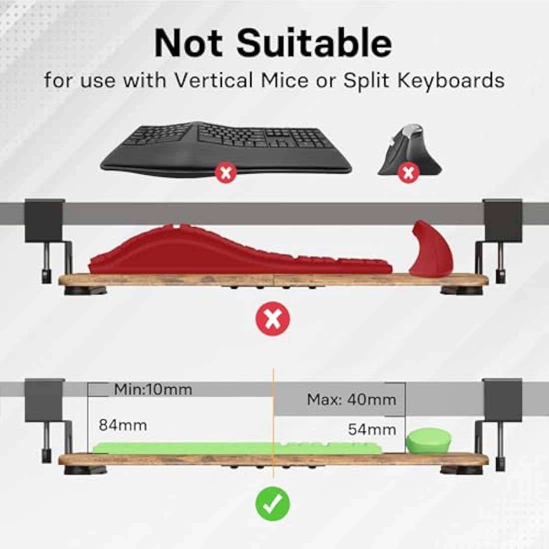 BONTEC Under Desk Keyboard Tray – Ergonomic C-Clamp Slider, Rustic Brown