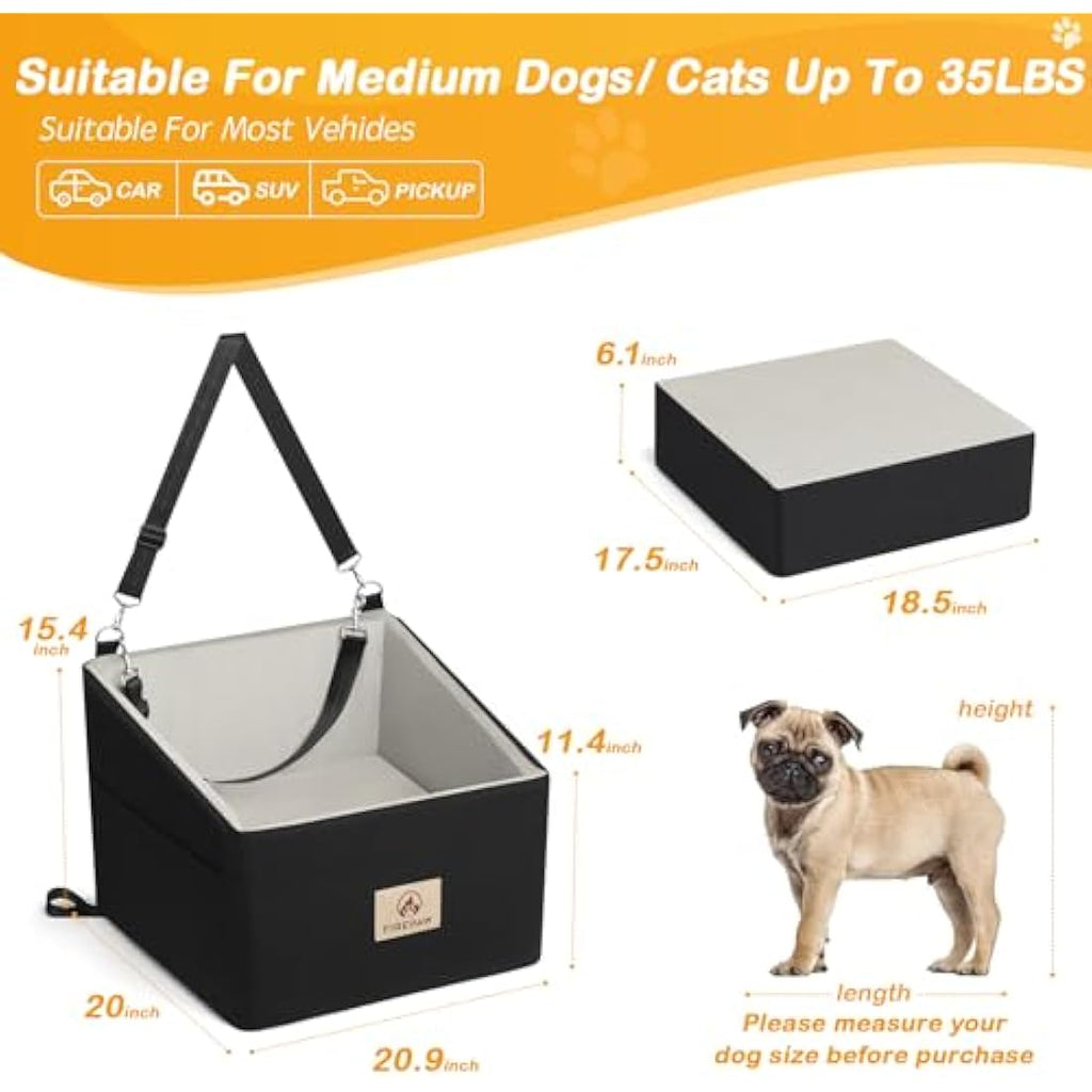 Jolof Store Medium Dog Car Seat – Elevated Booster Bed with Safety Belt