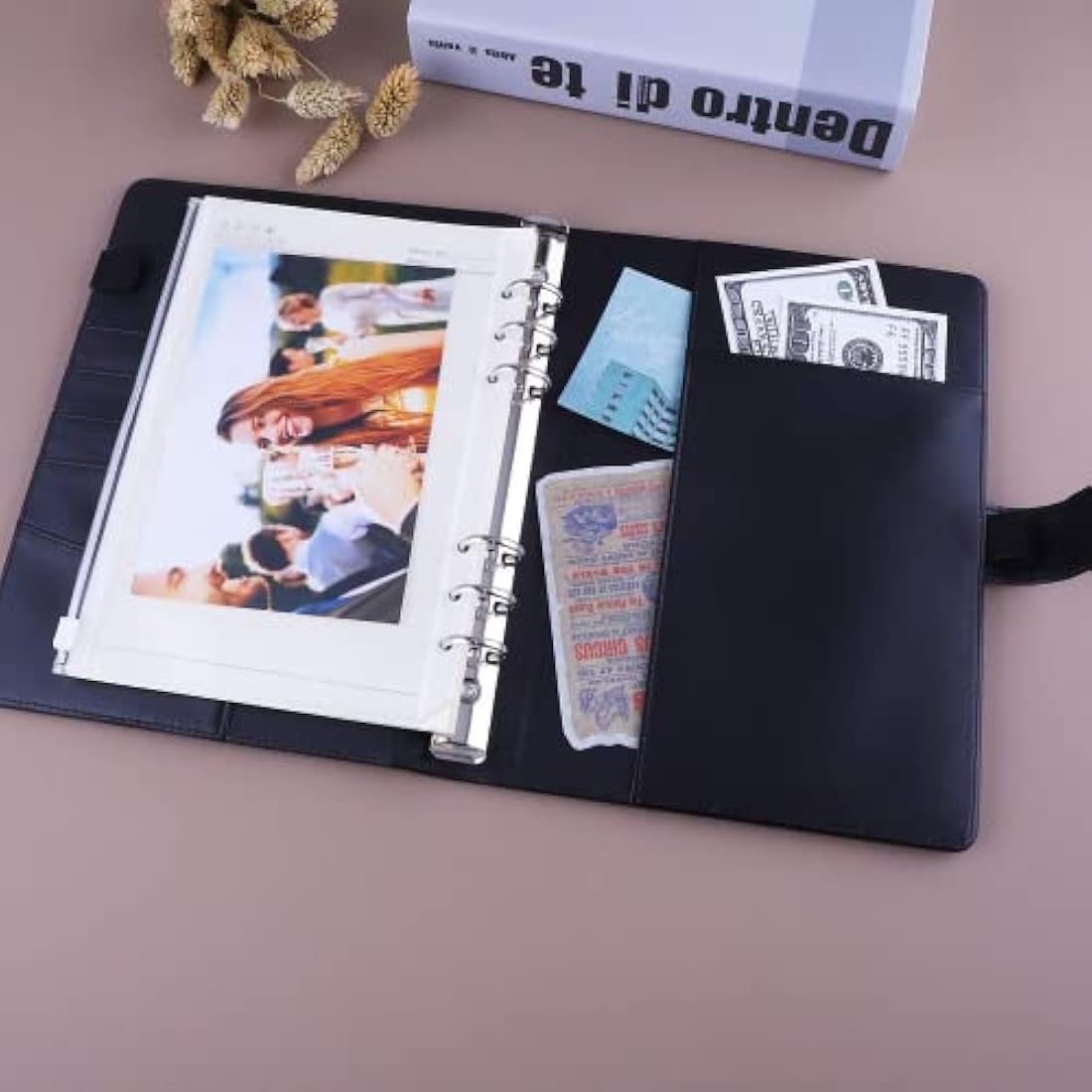 HAUTOCO A5 PU Leather 6 Ring Binder Notebook Refillable Organiser – Black