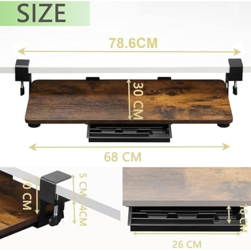 ETHU Ergonomic Under Desk Keyboard Tray | Large Aluminum Pull-out – Walnut